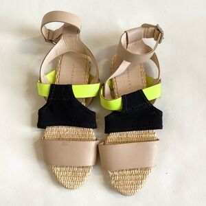 Loeffler Randall Beige, Black, and Neon Yellow Green Espadrilles